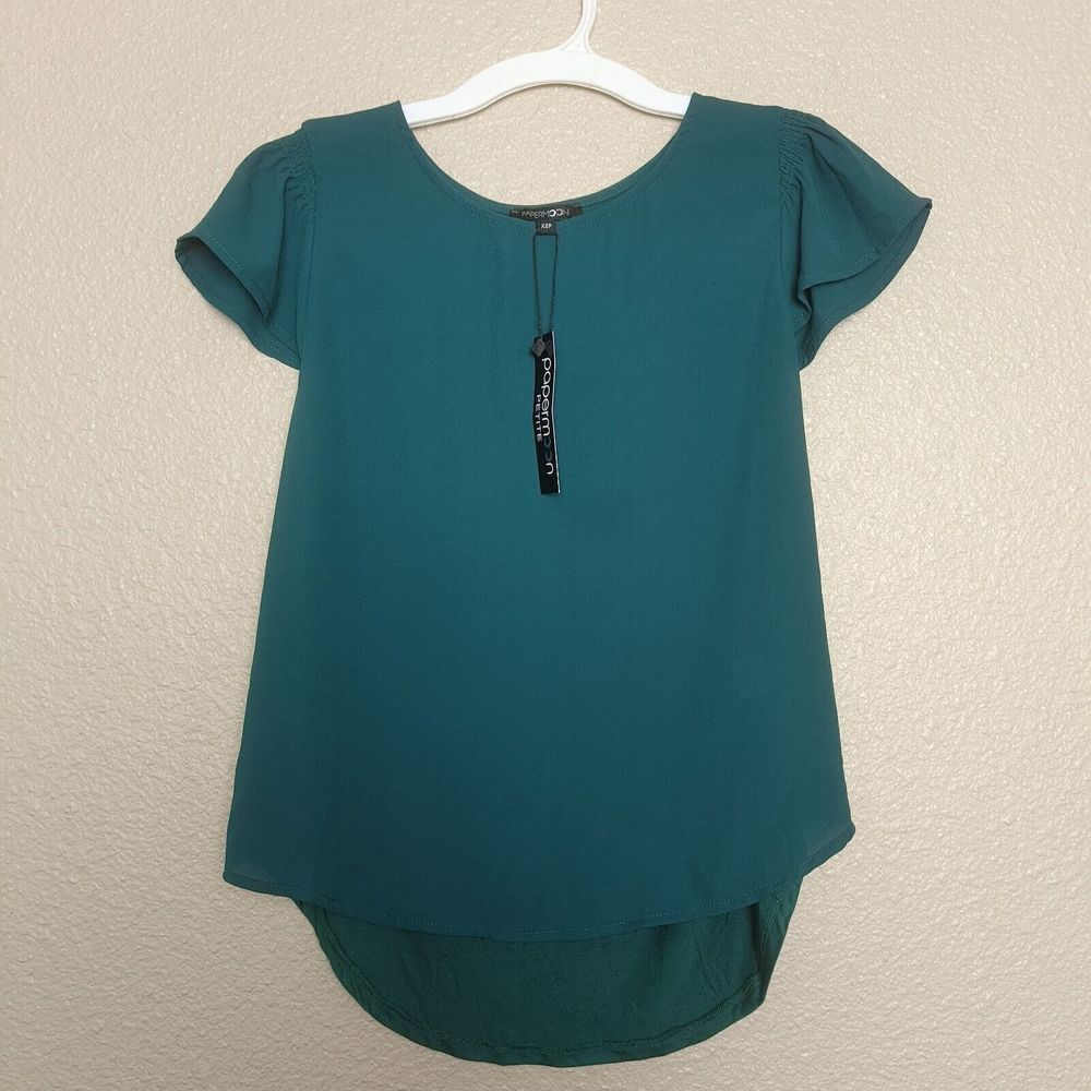 nwt Papermoon Briarwood Flutter Sleeve Blouse, Teal Size XSP Women's Lightweight